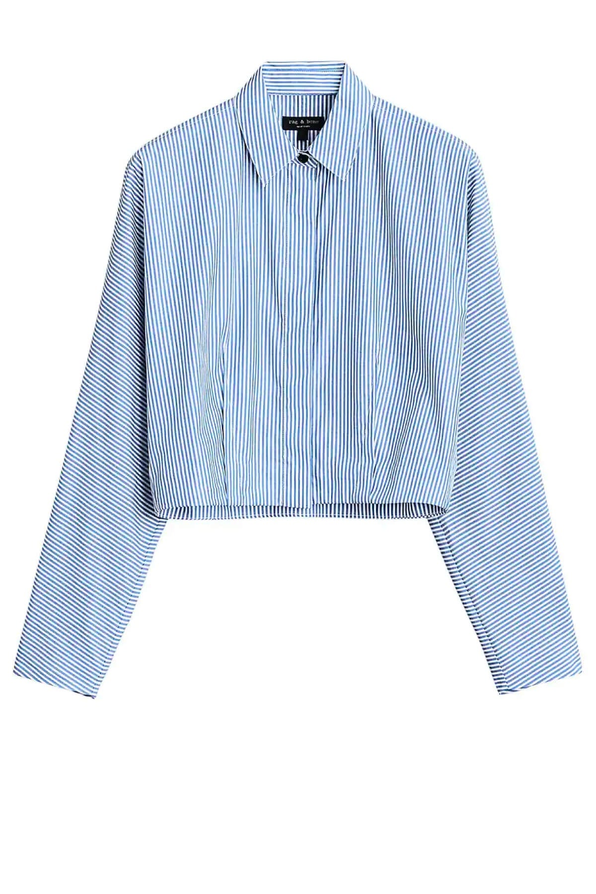 Rag & Bone Morgan Striped Cropped Shirt - Light Blue Stripe