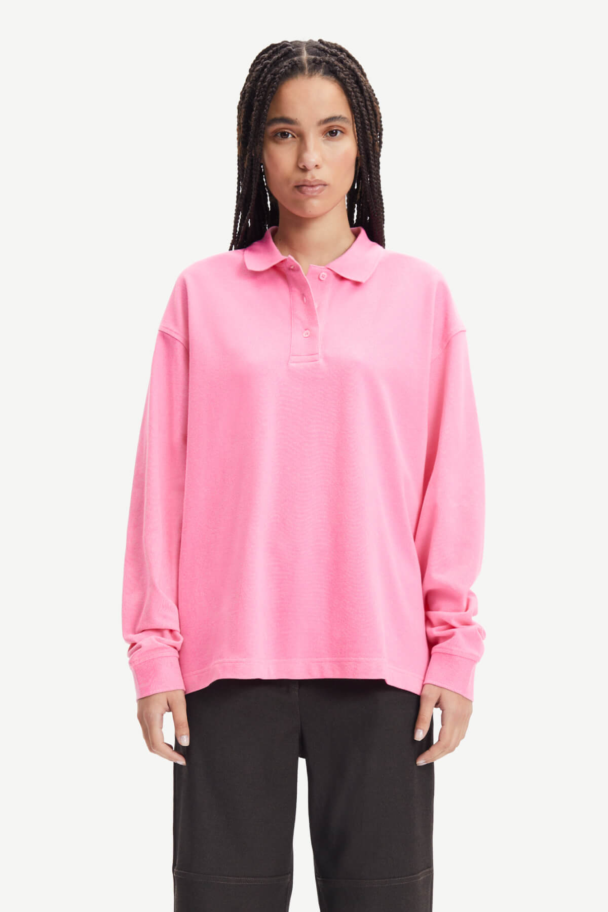 Samsøe Samsøe Odetta Polo Long Sleeve T-Shirt - Sachet Pink