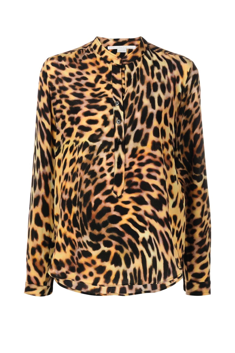 Stella McCartney Cheetah Print Collarless Silk Shirt - Tortoiseshell