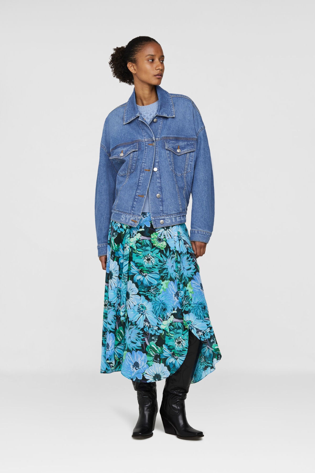 Stella McCartney Painted Floral Silk Skirt - Multicolour Blue