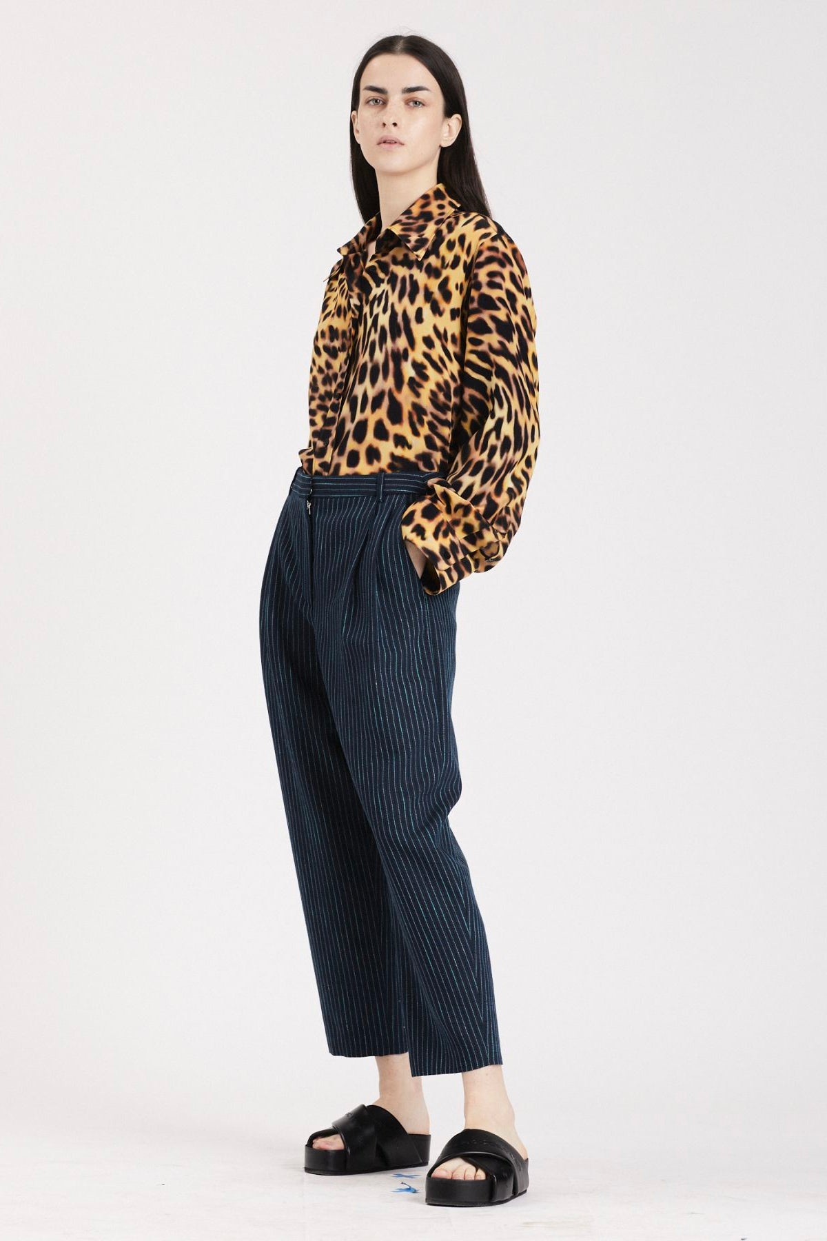 Stella McCartney Cheetah Print Silk Collared Shirt - Tortoiseshell