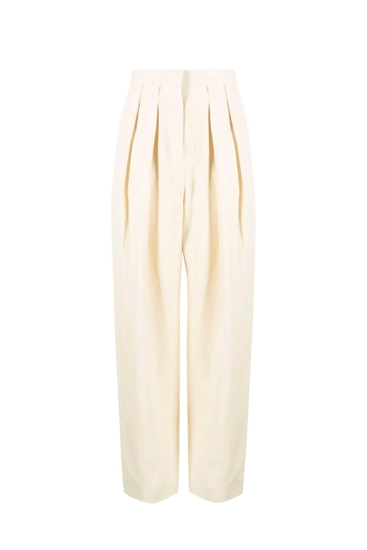 Stella McCartney Fluid Linen Pleat Front Trousers - Buttermilk