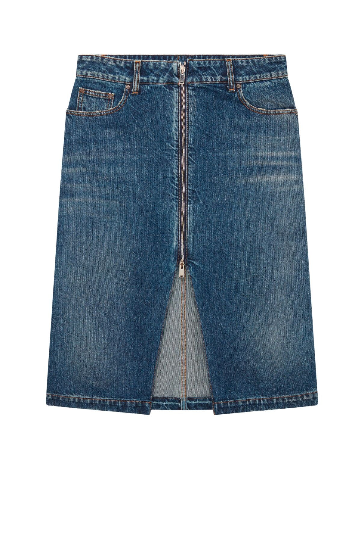 Stella McCartney Front Split Zip Denim Midi Skirt - Vintage Wash
