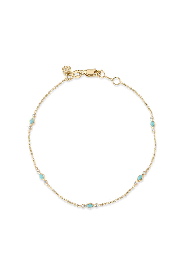 Sydney Evan BJP1216TQ Turquoise & Diamond Segment Bracelet - Yellow Gold