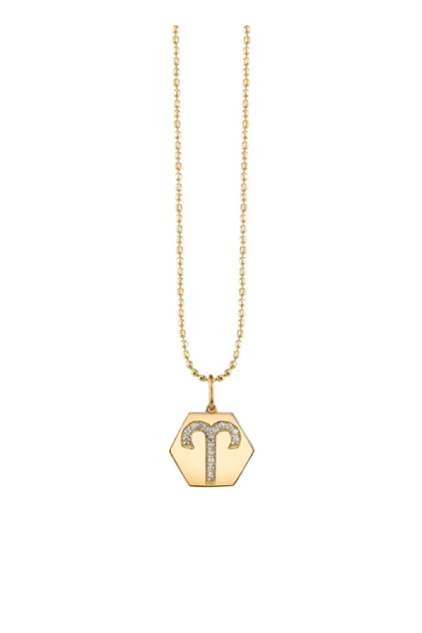 Sydney Evan C32581-Y18XT Hexagon Diamond Zodiac Charm Necklace - Aries