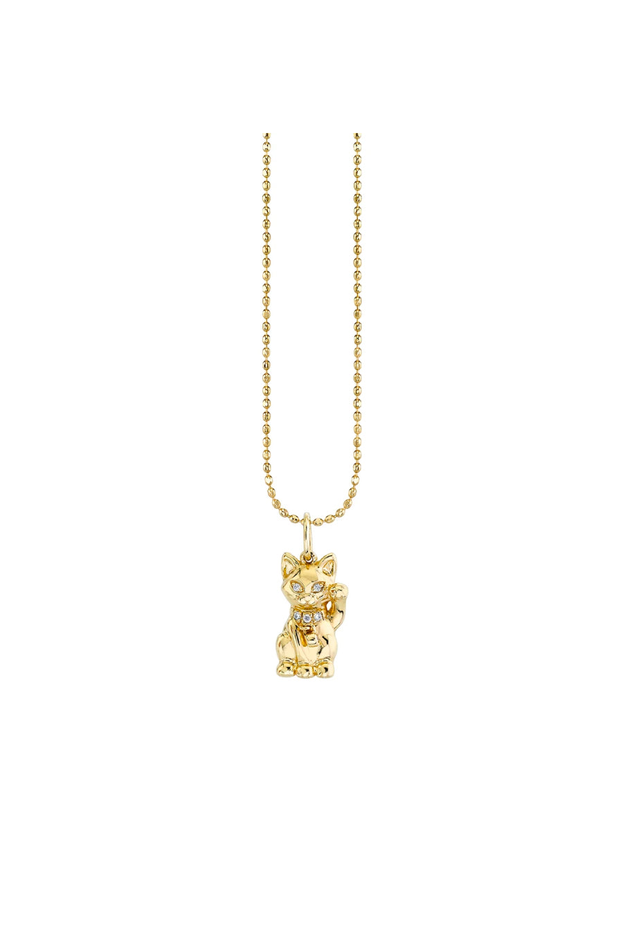 Sydney Evan Lucky Cat Charm Necklace - Yellow Gold