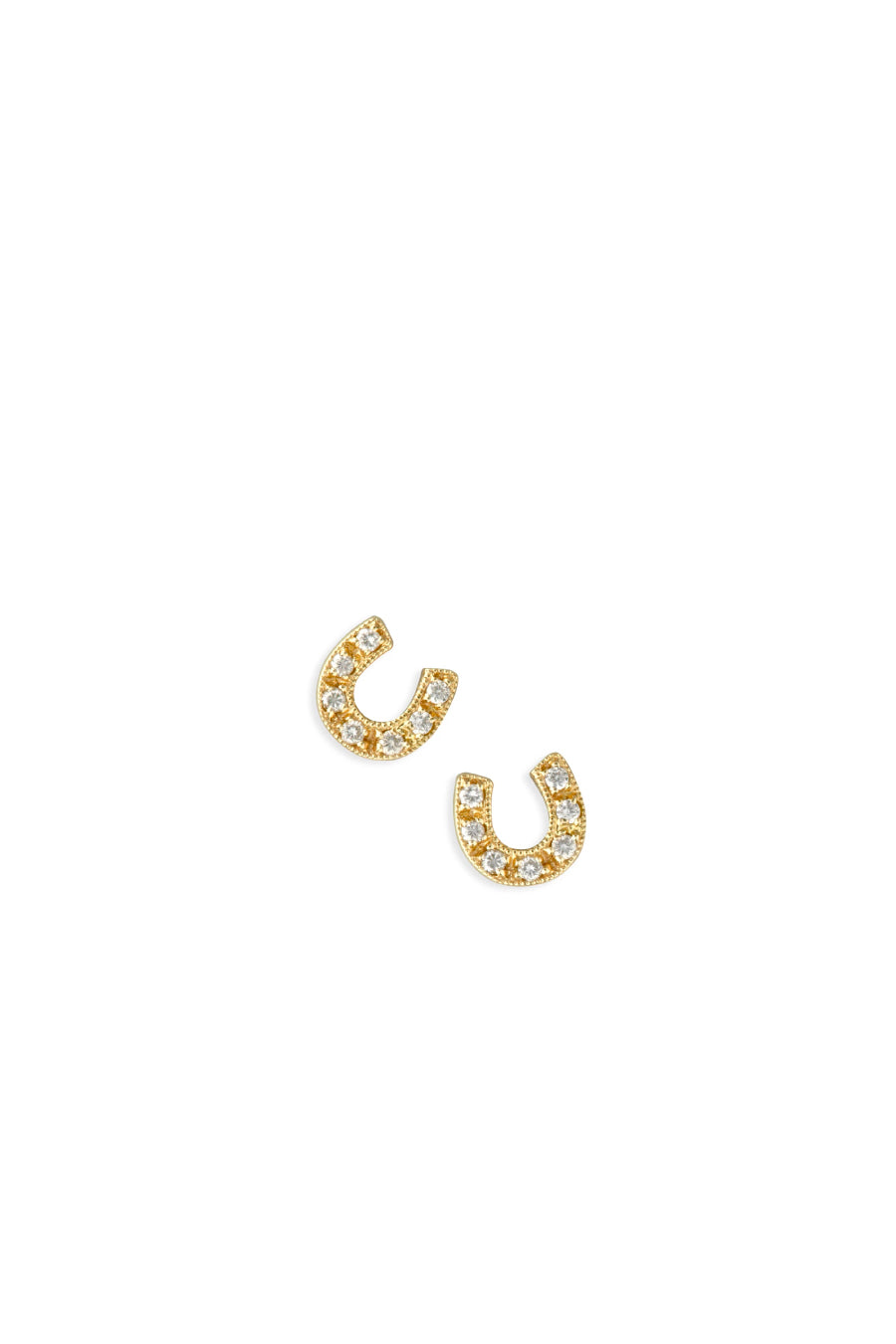 Sydney Evan Pave Horseshoe Stud Earrings - Yellow Gold