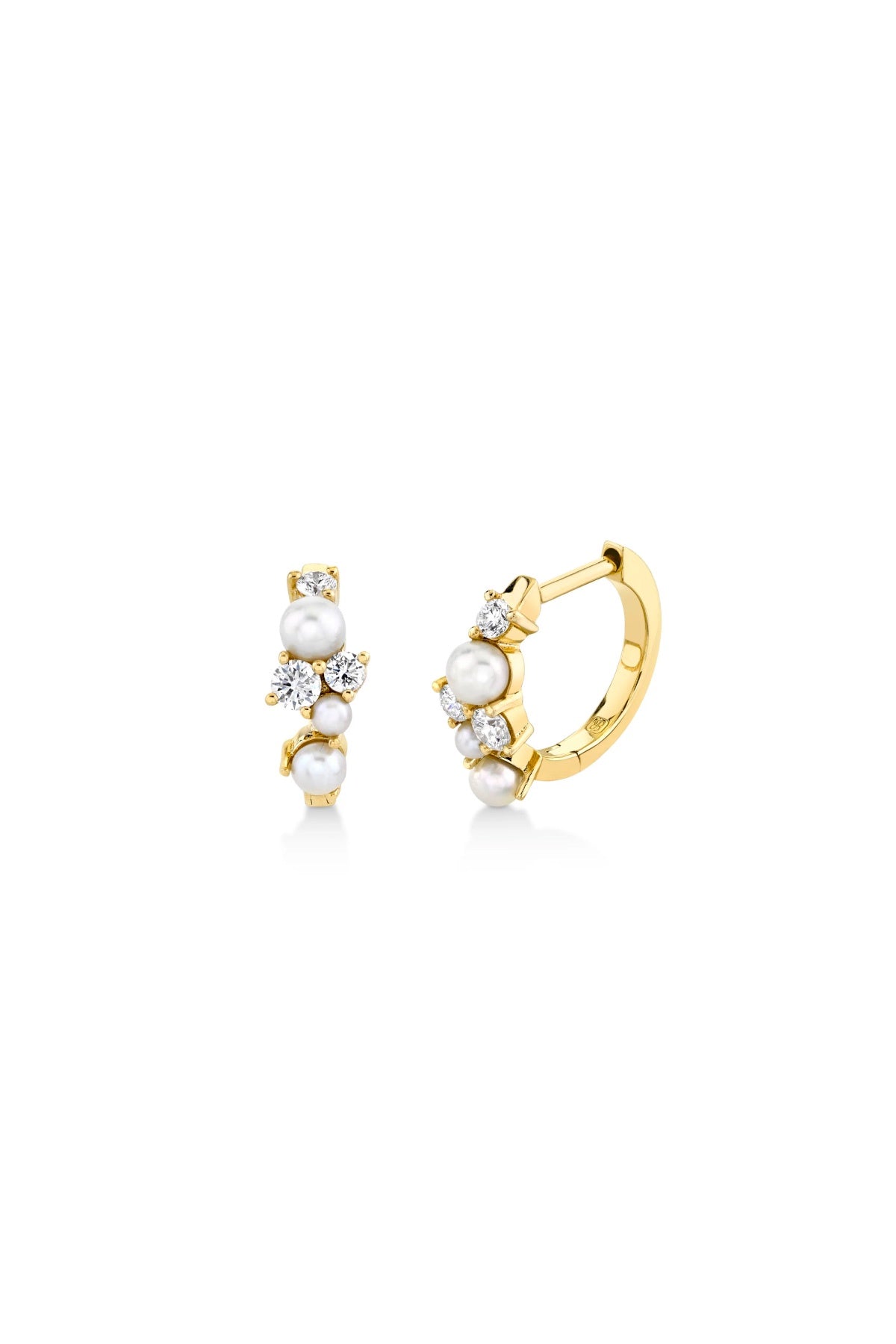 Sydney Evan Diamond & Pearl Cocktail Huggie Hoop Earrings - Yellow Gold