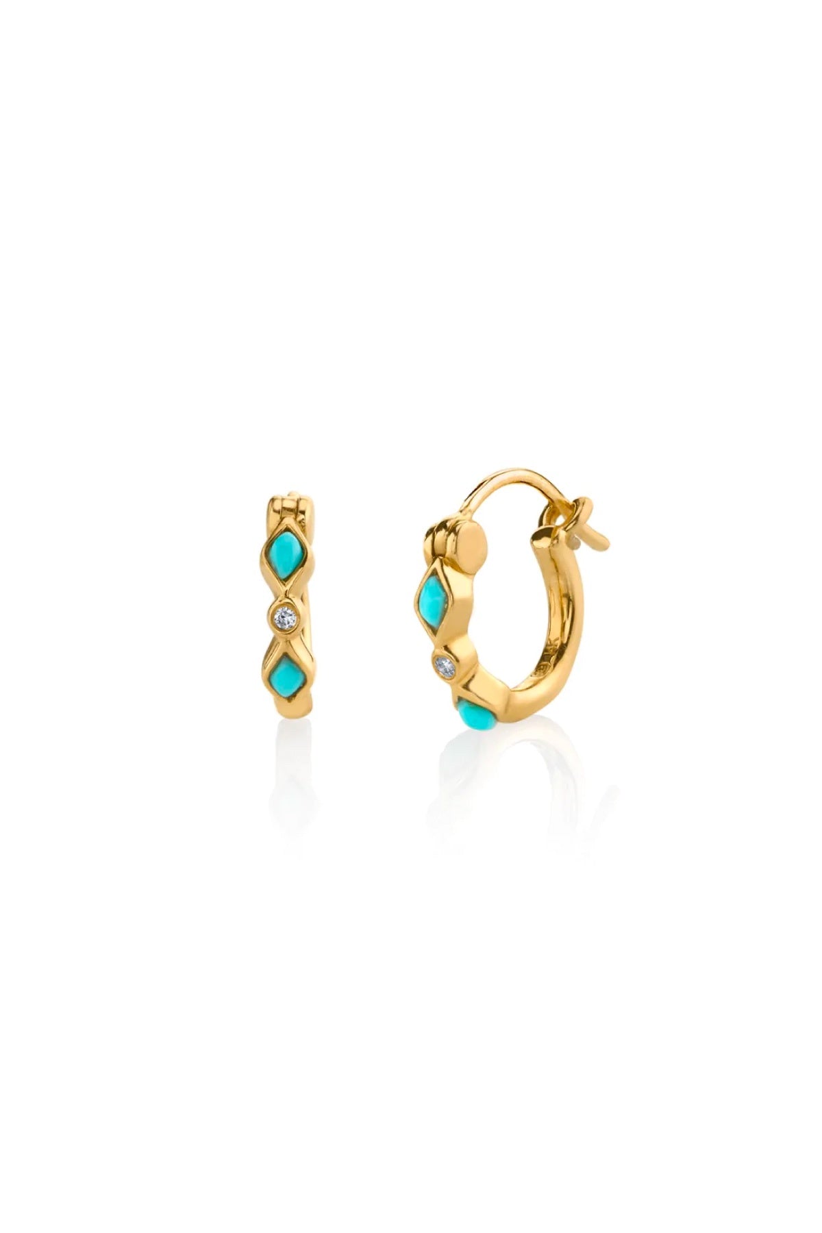 Sydney Evan Turquoise & Diamond Bezel Huggie Hoop Earrings - Yellow Gold