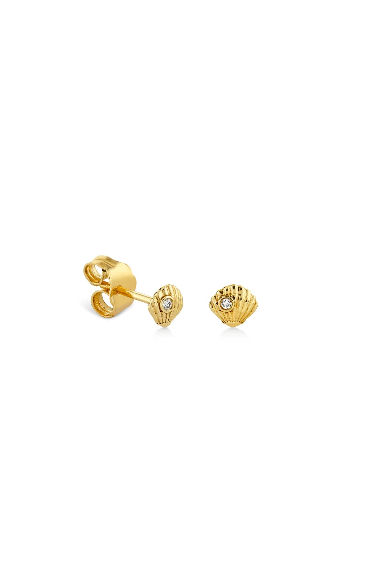 Sydney Evan Diamond Tiny Shell Clam Stud Earrings - Yellow Gold