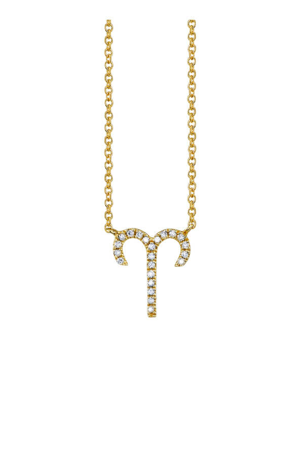 Sydney Evan Pave Aries Charm Necklace - Yellow Gold