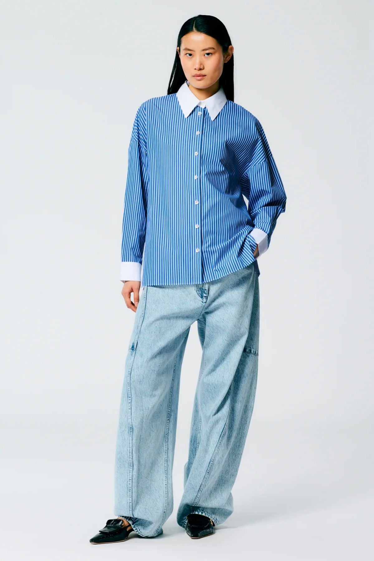 Tibi Regal Stripe Gabe Shirt - Blue Multi