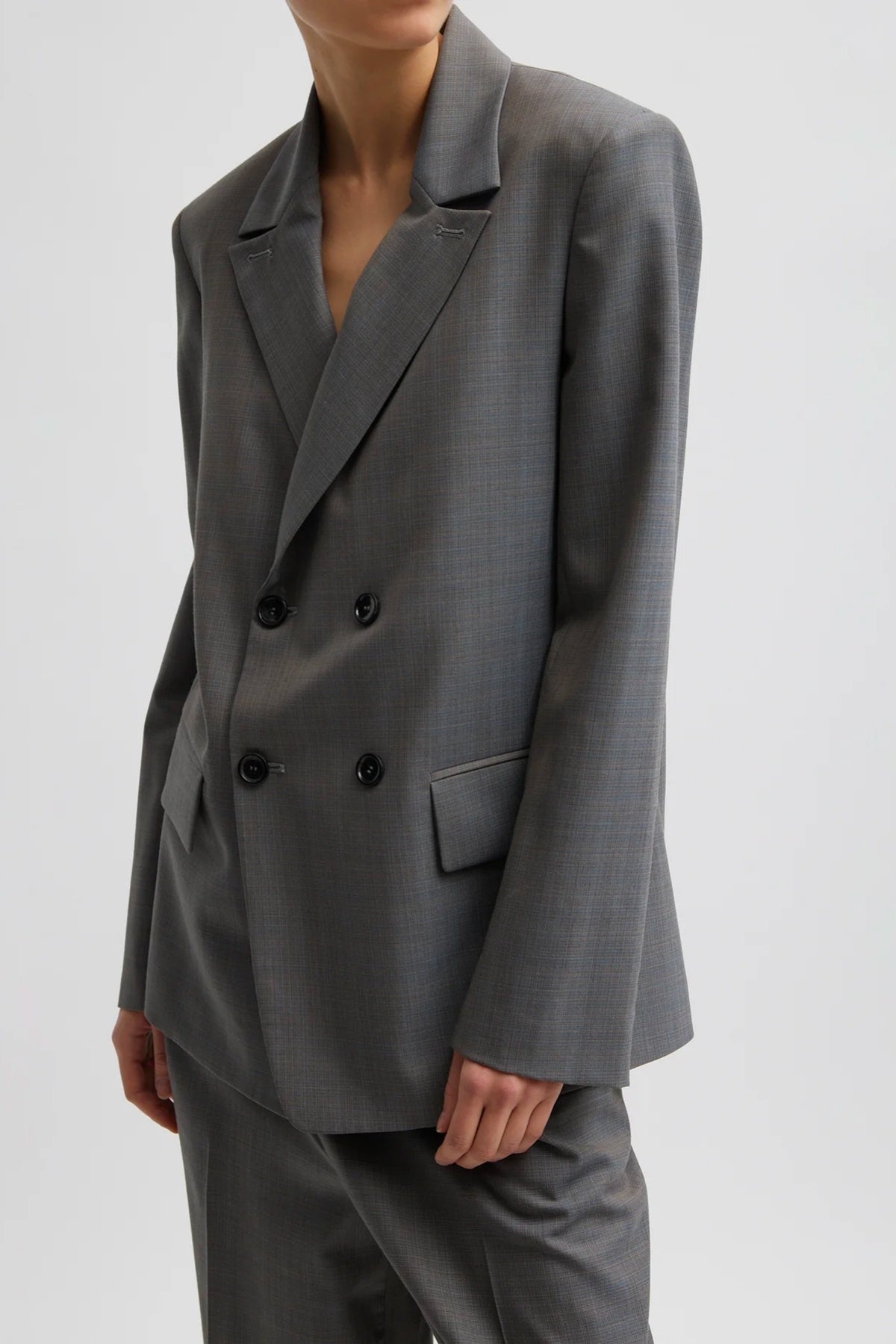 Tibi Grant Suiting Double Breasted Blazer - Grey Multi
