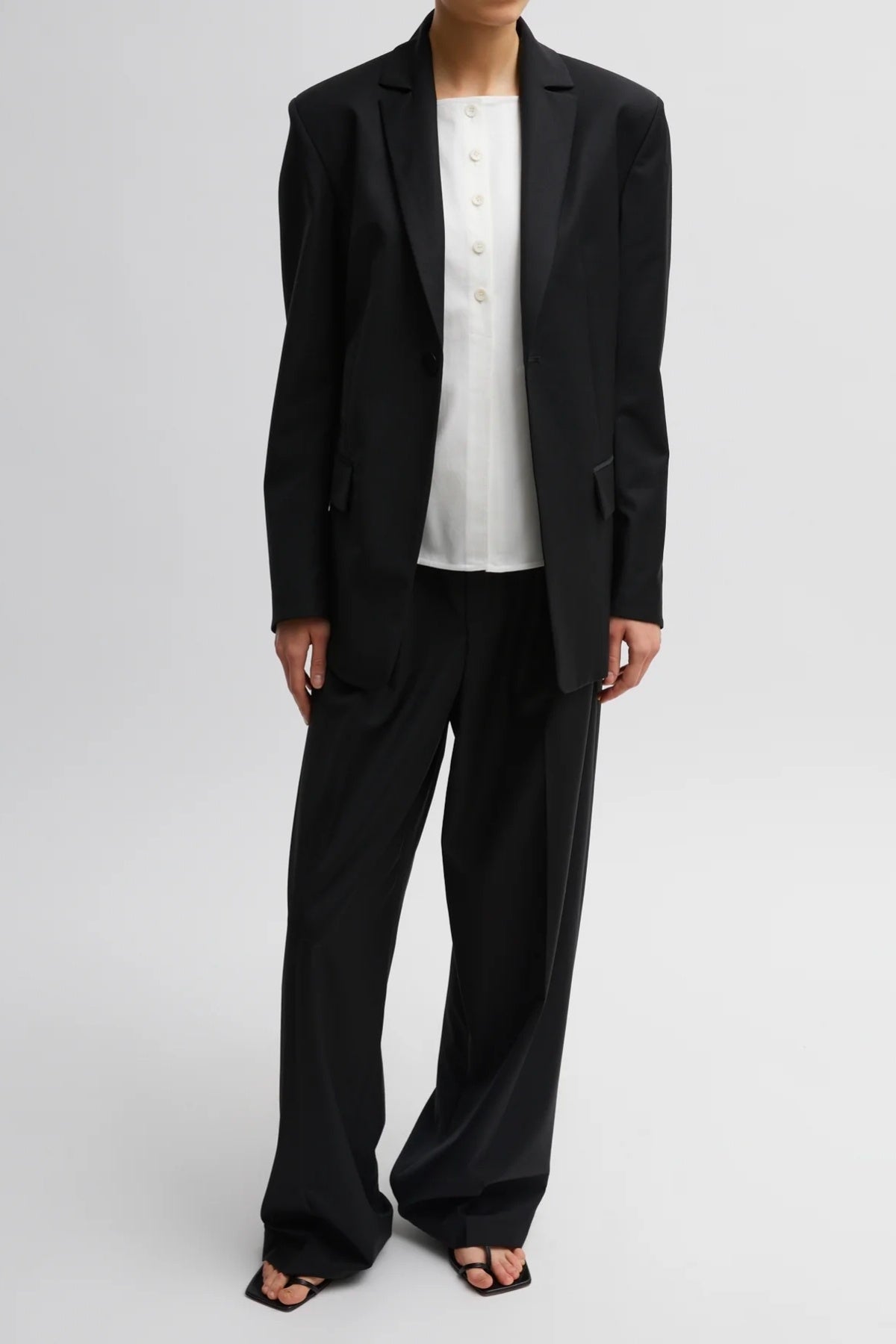 Tibi Recycled Tropical Wool Sculpted Blazer - Black