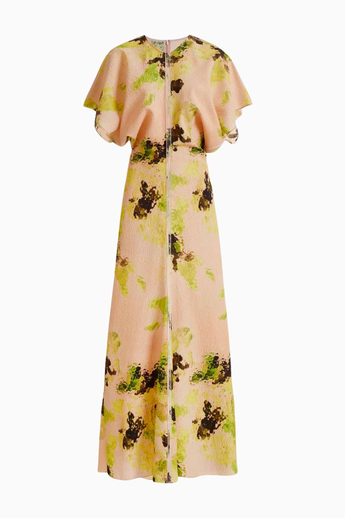 Victoria Beckham Drape Shoulder Printed Dress - Peach/ Lime