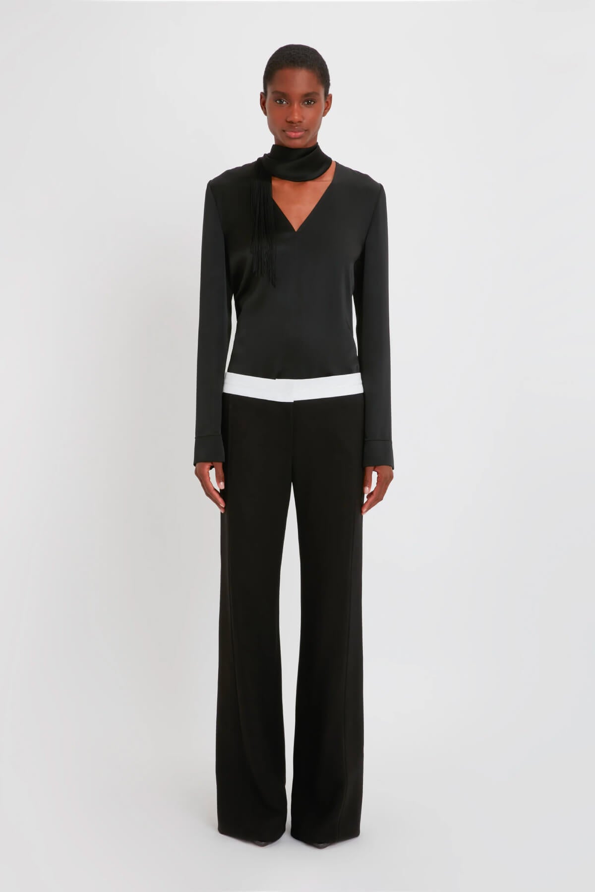 Victoria Beckham Textured Wool Side Panel Trousers - Black