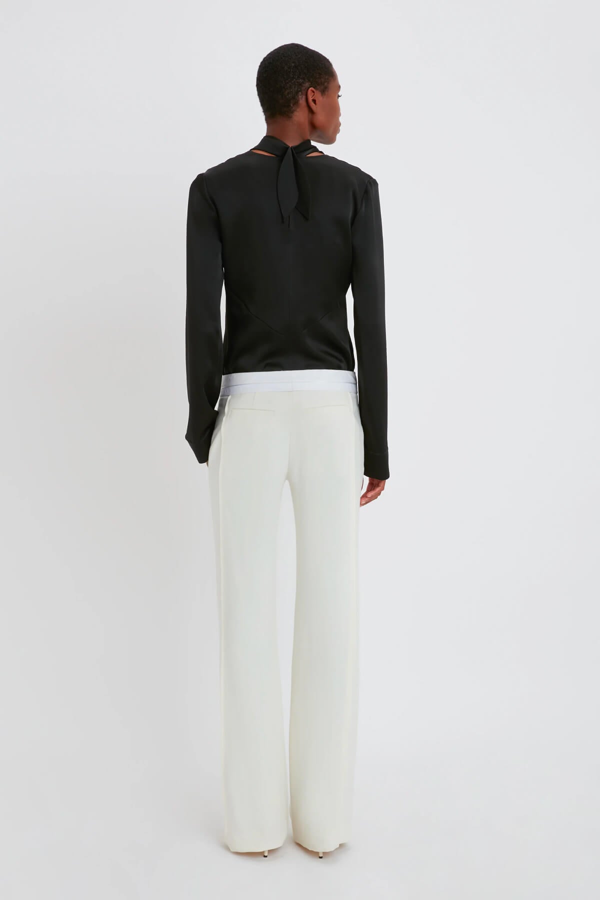 Victoria Beckham Textured Wool Side Panel Trousers - Off White