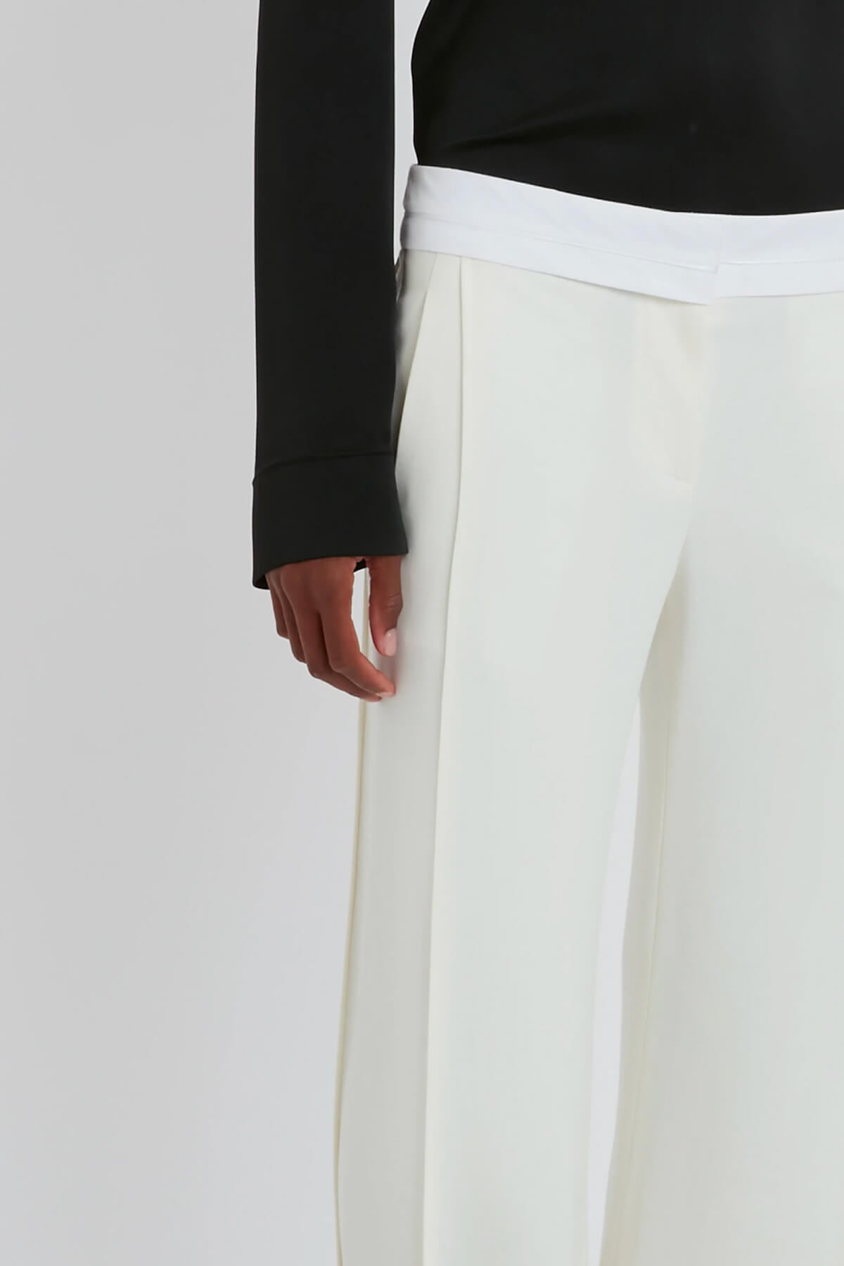 Victoria Beckham Textured Wool Side Panel Trousers - Off White