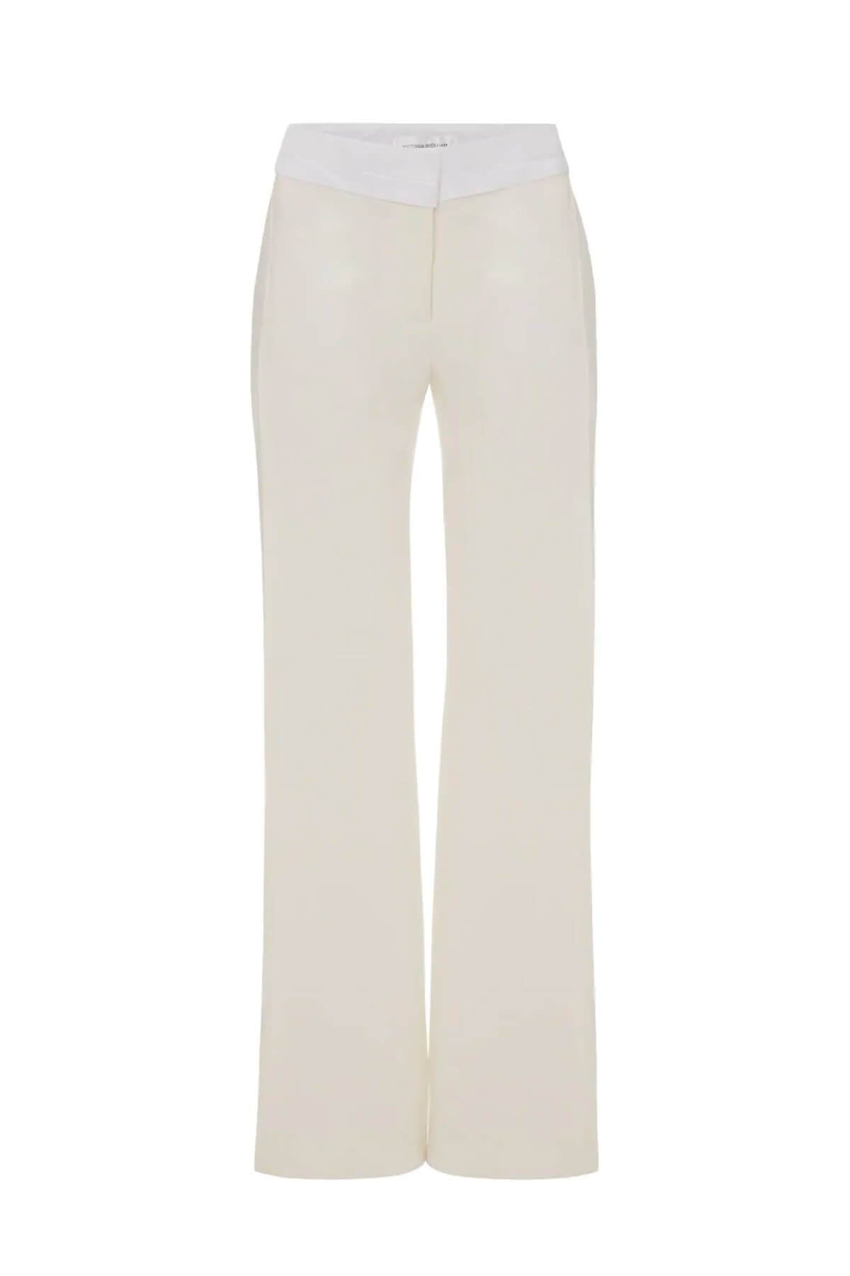 Victoria Beckham Textured Wool Side Panel Trousers - Off White