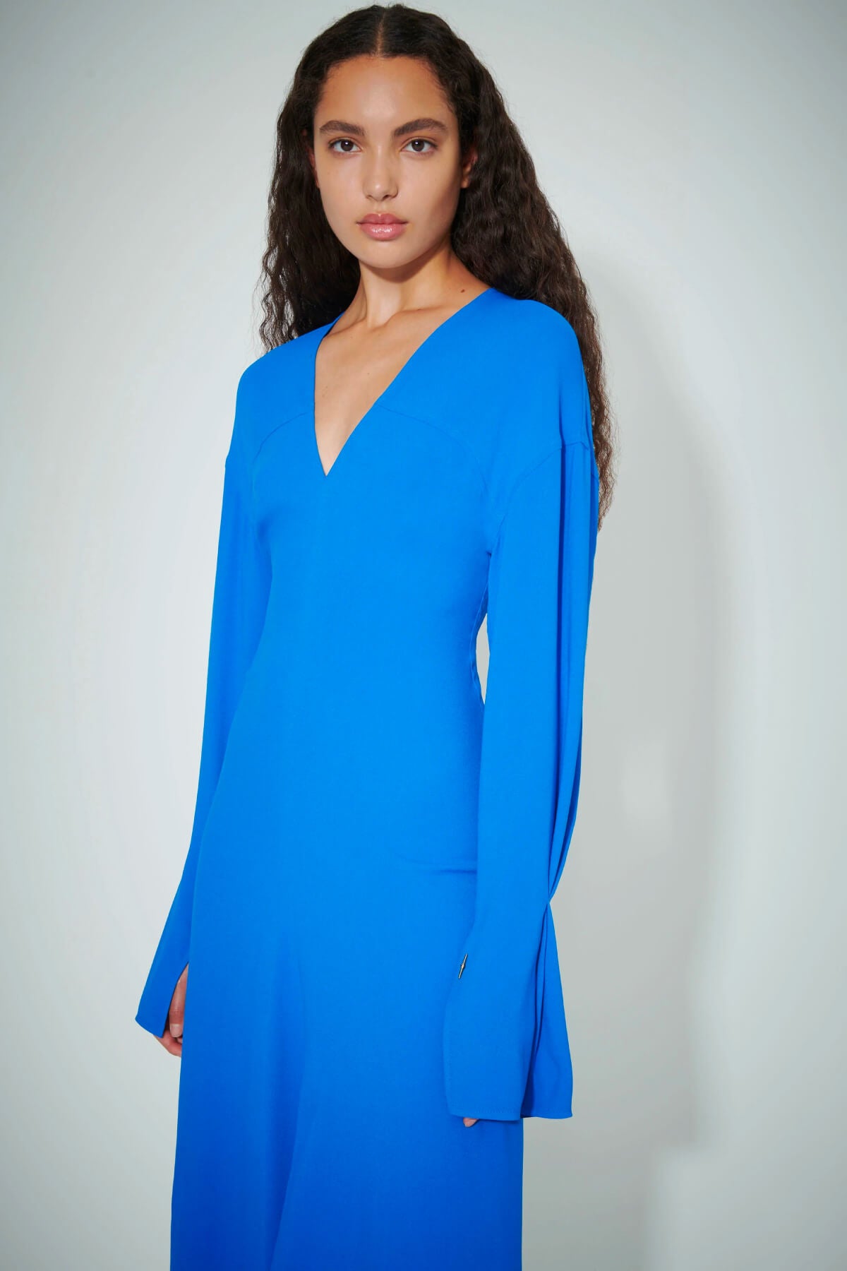 Victoria Beckham V Neck Fit & Flare Midi Dress - Bright Blue