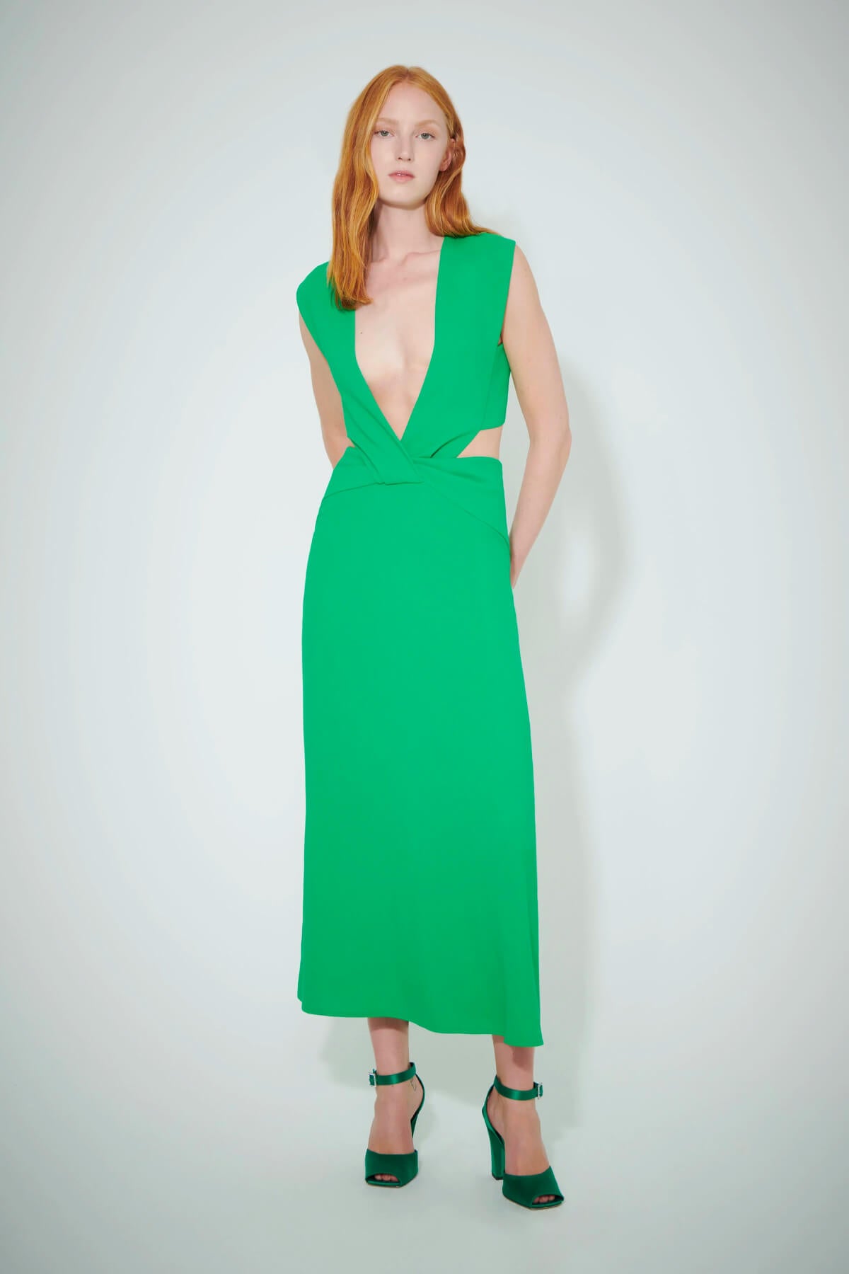 Victoria Beckham Twist Wrap Midi Dress - Bright Green