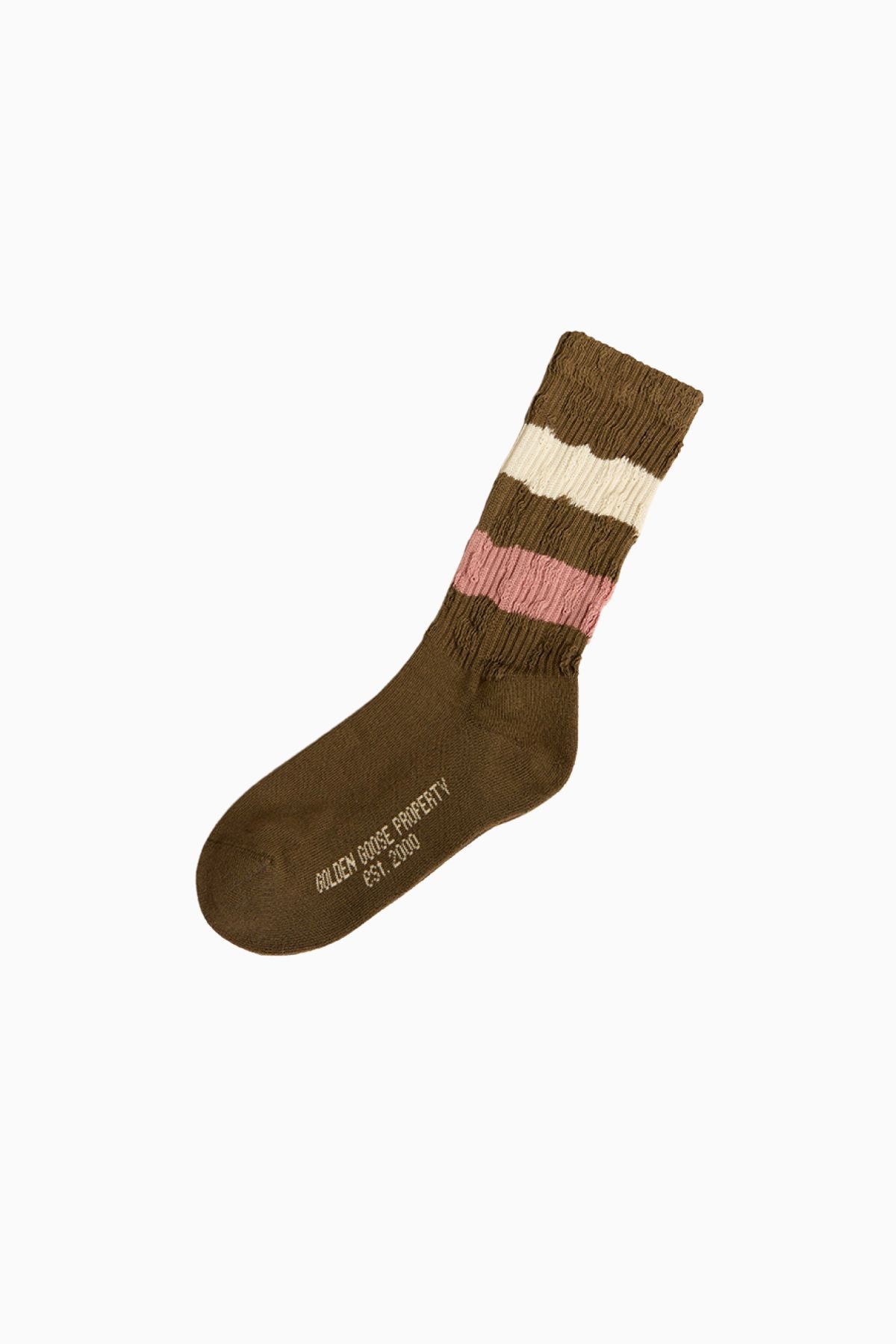 Golden Goose High Rib Striped Ripped Socks - Kalamata/ Pink