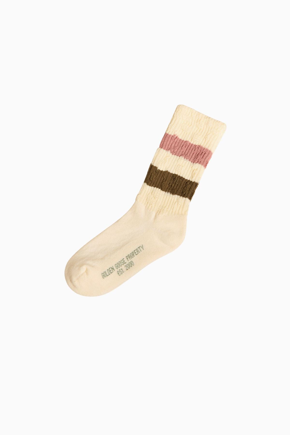 Golden Goose High Rib Striped Ripped Socks - Vintage White/ Pink