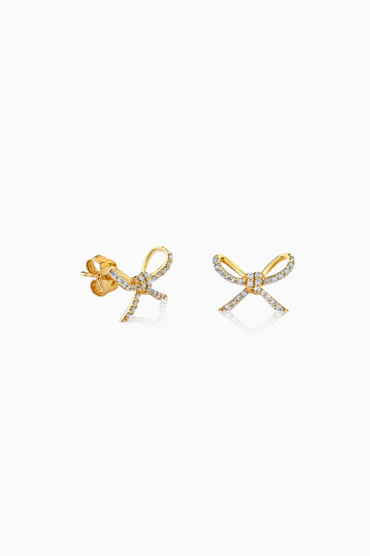 Sydney Evan Pave Bow Stud Earrings - Yellow Gold
