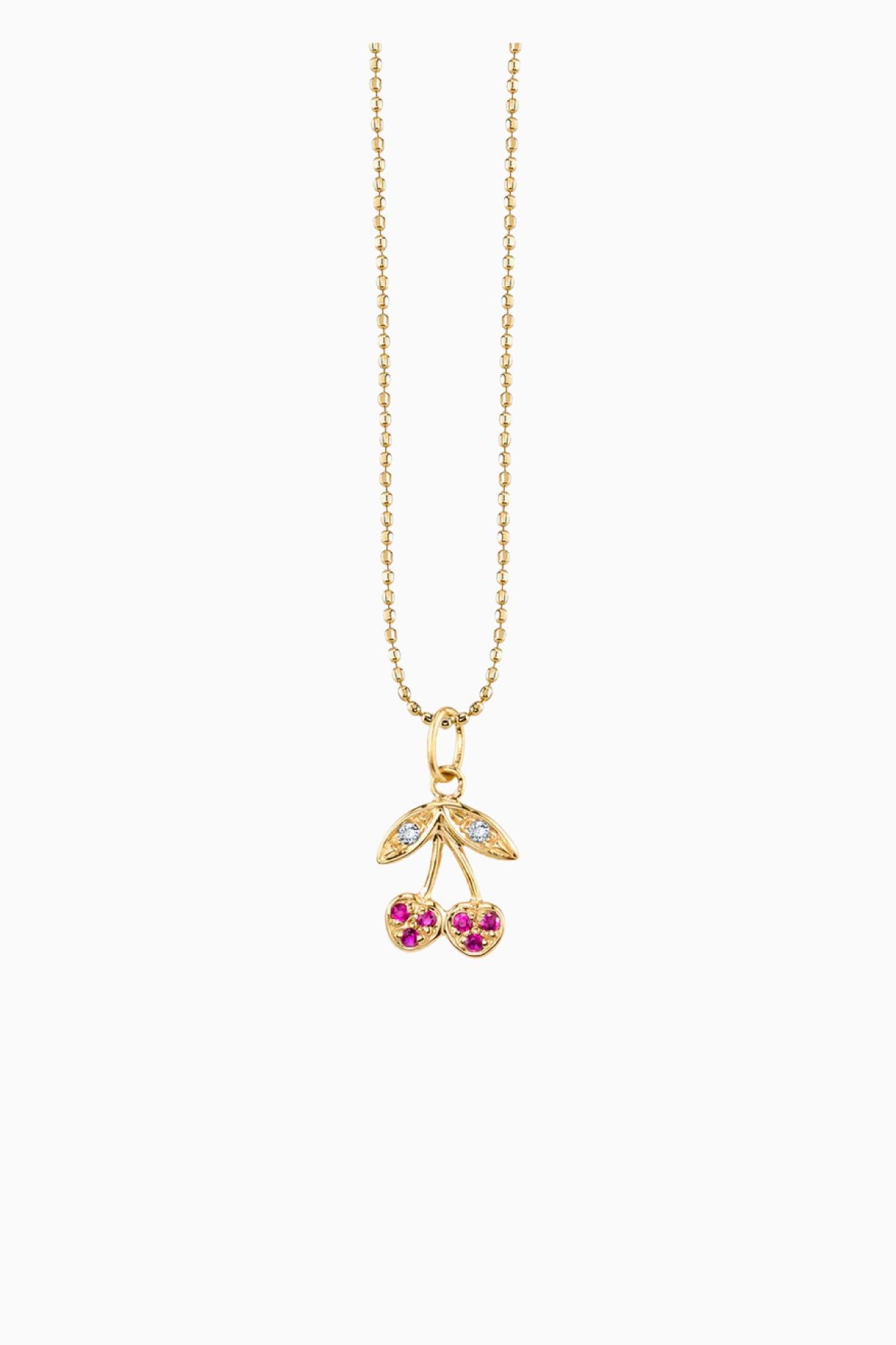Sydney Evan Small Cherry Charm Necklace - Yellow Gold