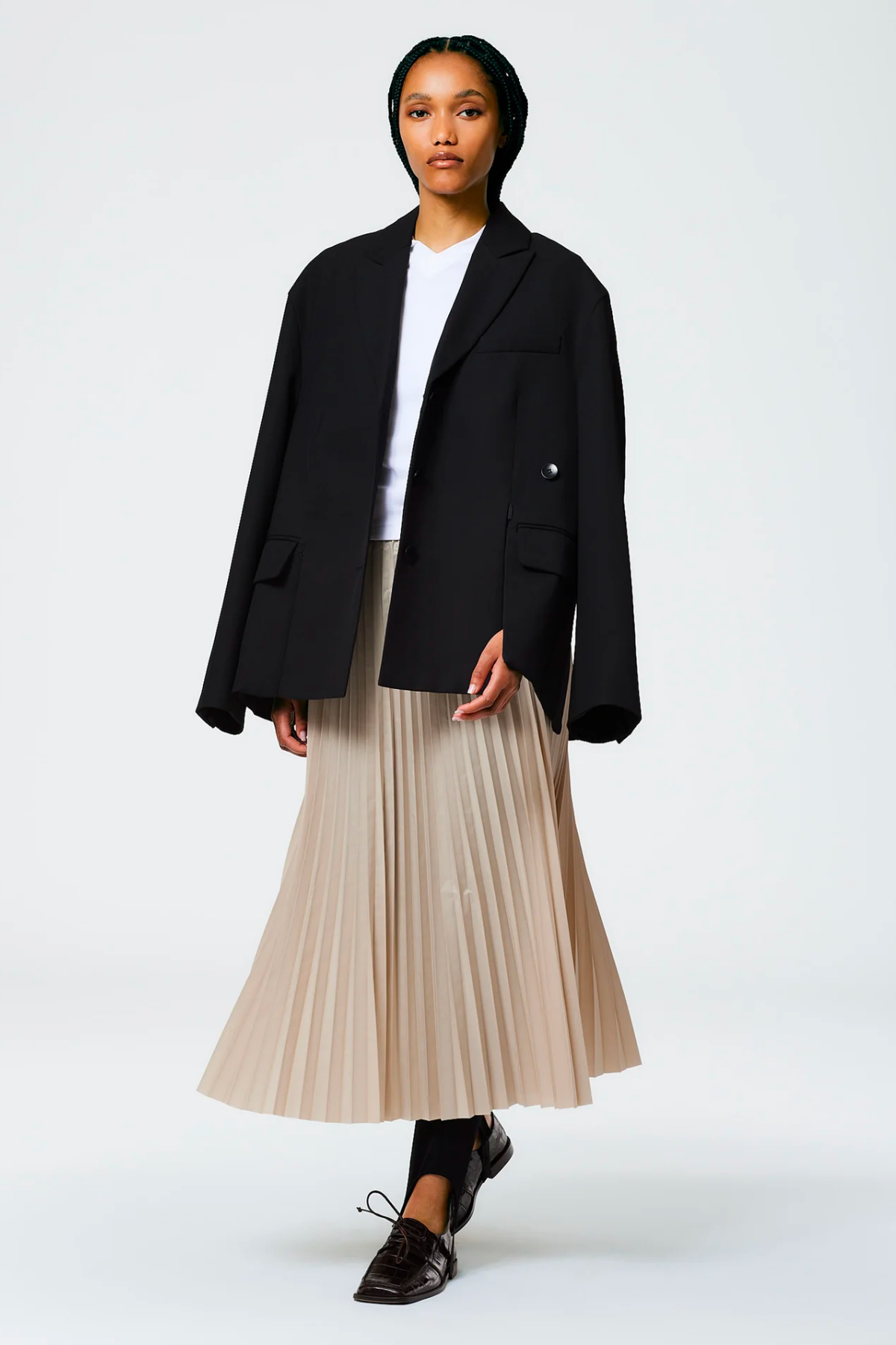 Tibi Italian Sporty Nylon Sunray Pleated Skirt - Ash